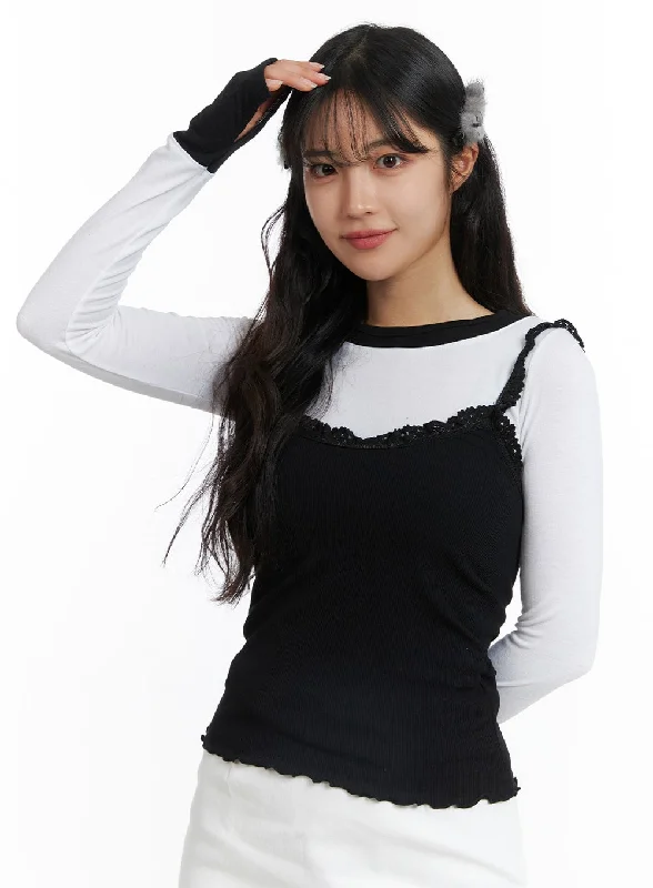 Savings Galore Solid Lace Trim Camisole Top OJ429