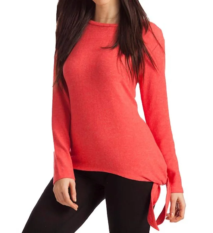 Weekend Savings Galore Ellie Side Tie Kashmira Sweater In Coral