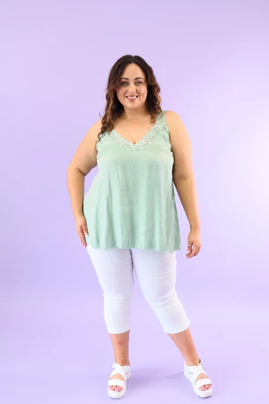 Reduced Rates Lola Lace Trim Shimmer Vest in Green