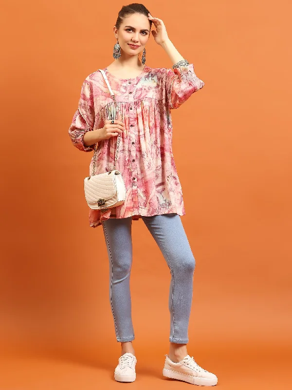 Weekend Flash Sale Women Pink Abstract Printed Tunic