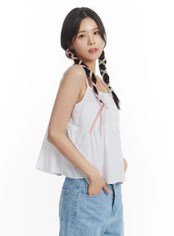 Sale Alert Solid Ruffle Hem Button-Up Cami Top OM406