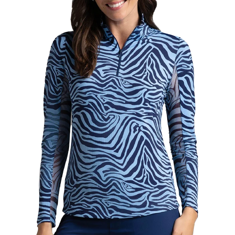 Price Rollback IBKUL Women's Cecilia Long Sleeve Mock Neck Top - Navy/Peri