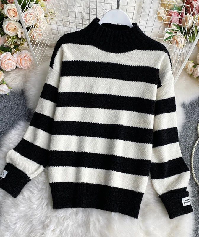 Big Savings Simple stripe long sleeve sweater  060