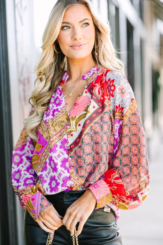 New Markdowns Talk About It Pink Mixed Print Blouse