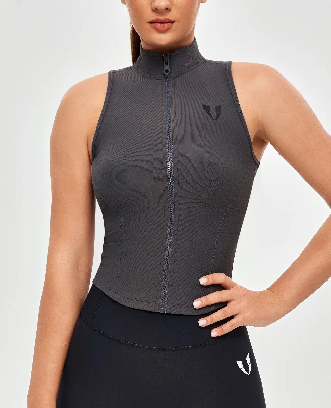 Weekend Offers That Dazzle Ribbed Zip Up Tank - Graphite Gray