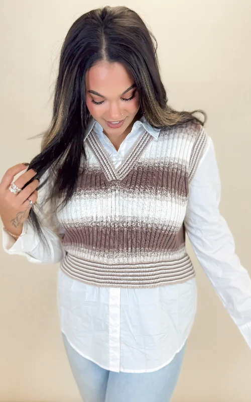 Price Rollback Knitted Vest Overlay Twofer Shirt