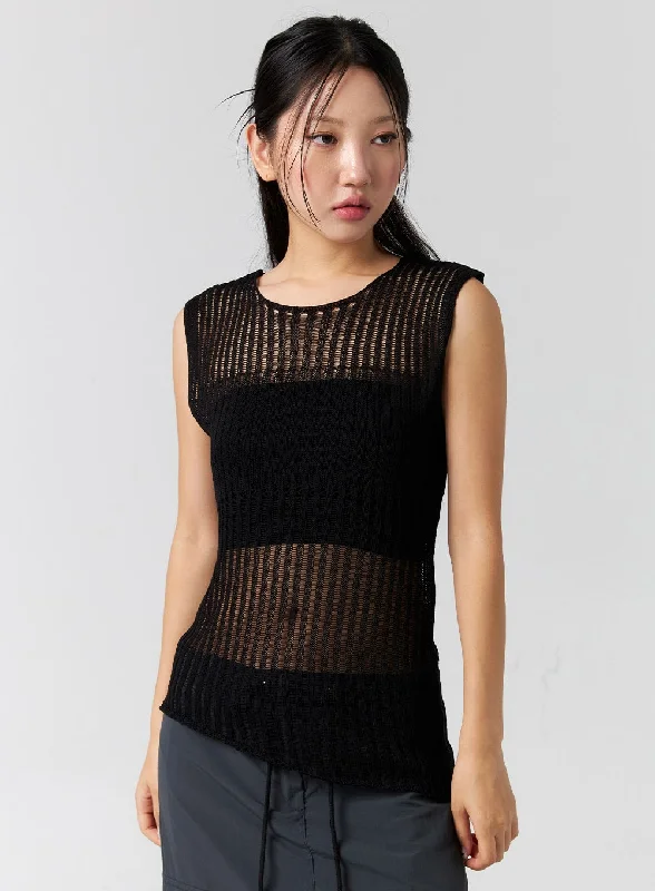 Weekend Offers That Shine Sleeveless Mesh Knit Top CG304