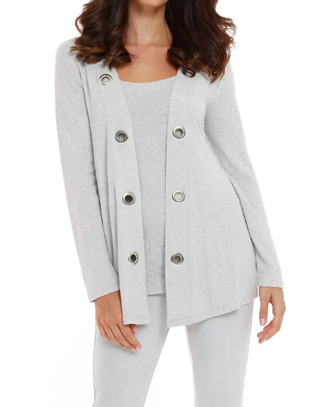 Weekend Deals to Make You Smile Juliana Kashmira Open Grommet Cardigan In Gray
