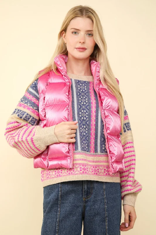 Friends and Family Sale VERY J Shiny Metallic Zip Up Puffer Vest