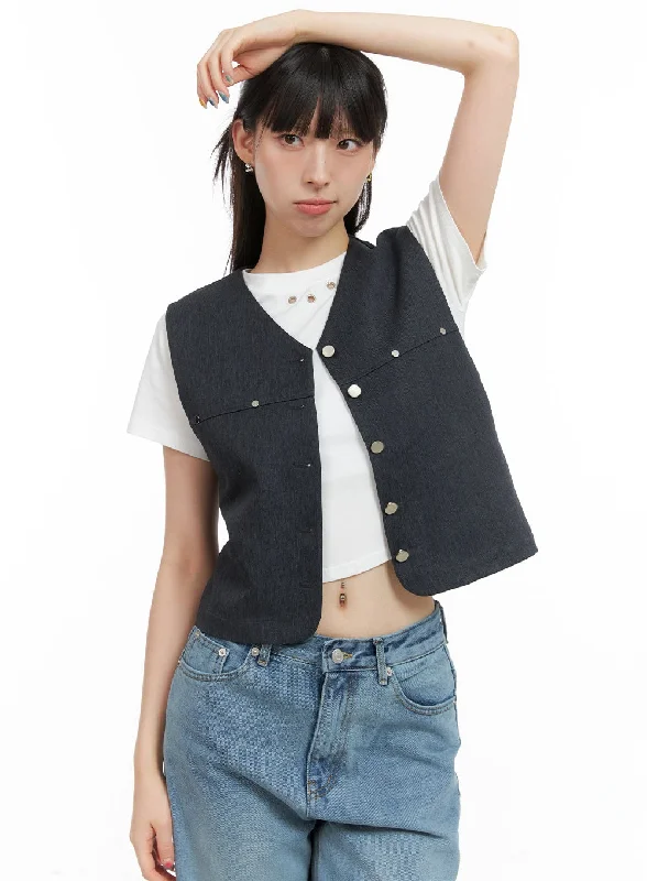 Doorbuster Deal Buttoned V-Neck Denim Vest CG408