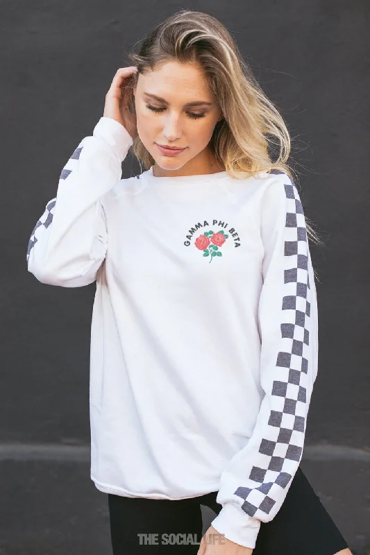 Time-Limited Offer Gamma Phi Beta Checkered Raglan Crewneck
