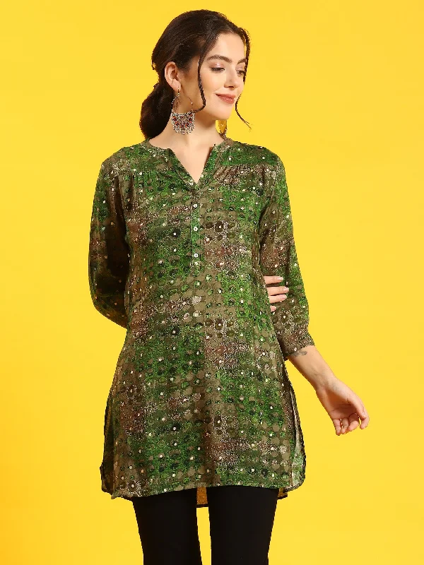 Crazy Savings Women Green Ornamental Print Tunic