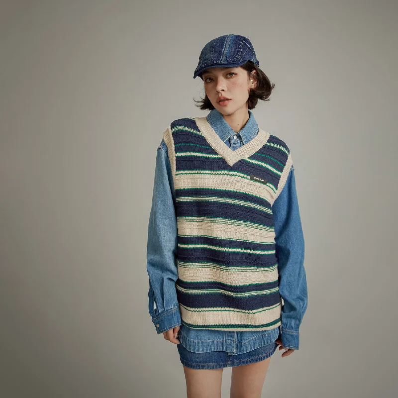 Take Advantage Striped Loose Fit Knit Vest