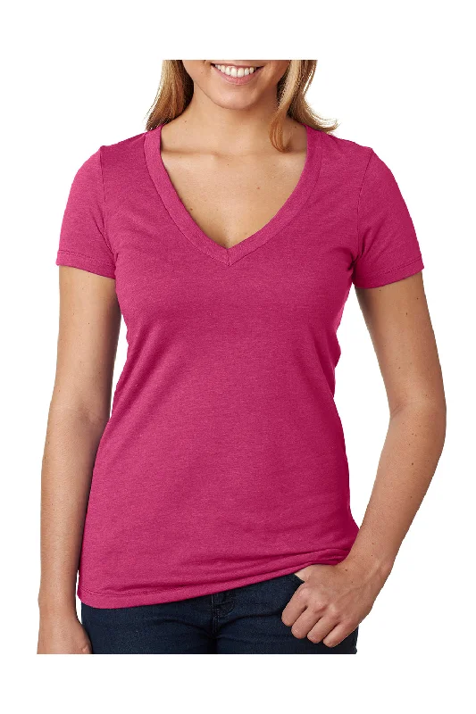 Final Sale Next Level Womens CVC Jersey Short Sleeve V-Neck T-Shirt - Raspberry Pink - Closeout Final Sale Next Level Womens CVC Jersey Short Sleeve V-Neck T-Shirt - Raspberry Pink - Closeout