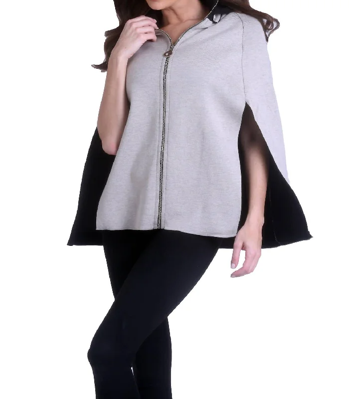 Year-End Sale High Slit Detachable Hooded Poncho In Black/stone