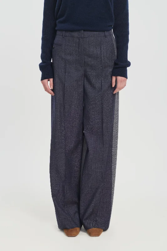 Weekend Discounts to Snag Denim blue wool twill wide leg pants