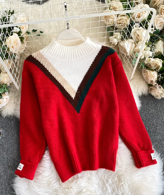 Shop and Save Red round neck long sleeve sweater  067