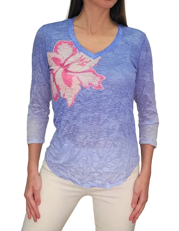 Hurry In David Cline 3/4 Sleeve V-Neck Top with Stones - Lilac