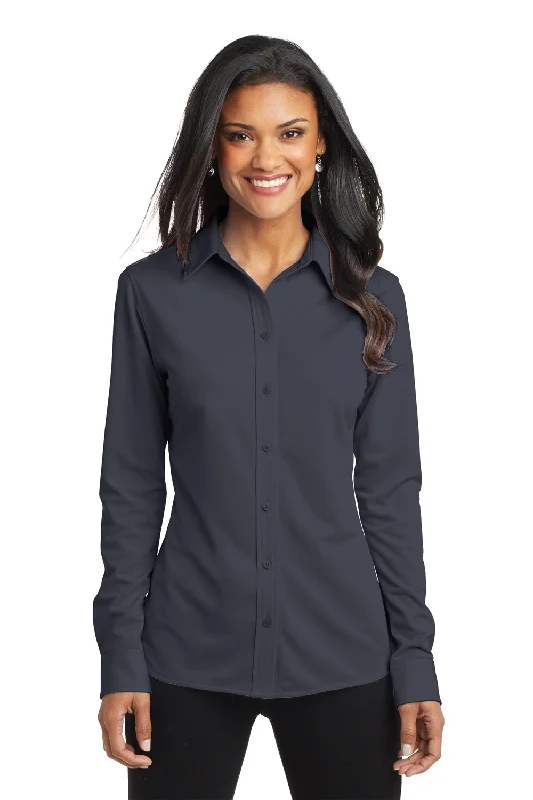 Port Authority Womens Dimension Moisture Wicking Long Sleeve Button Down Shirt - Battleship Grey