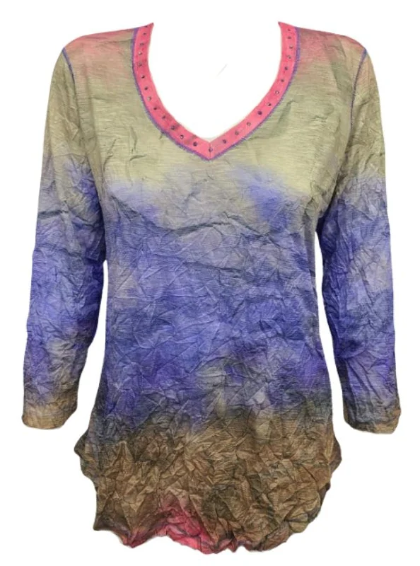 Quick Sale David Cline Ava 3/4 Sleeve V-Neck Top with Stones - Mesa
