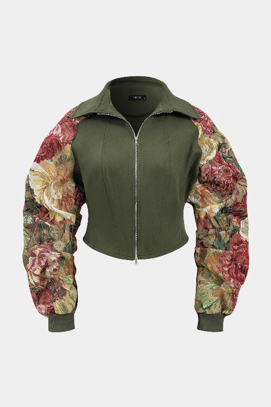 Major Deal Jacquard Patchwork Zipper Long-Sleeve Top