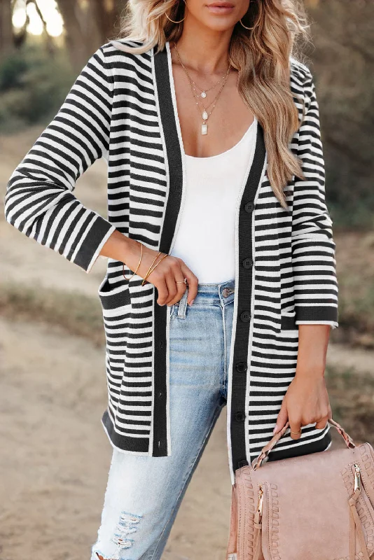 Weekend Offers You Can't Ignore Striped Open Front Long Sleeve Cardigan