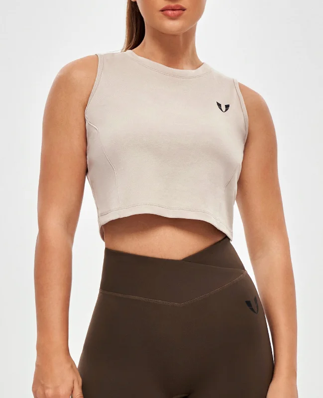 Closeout Athletic Crop Top - Beige
