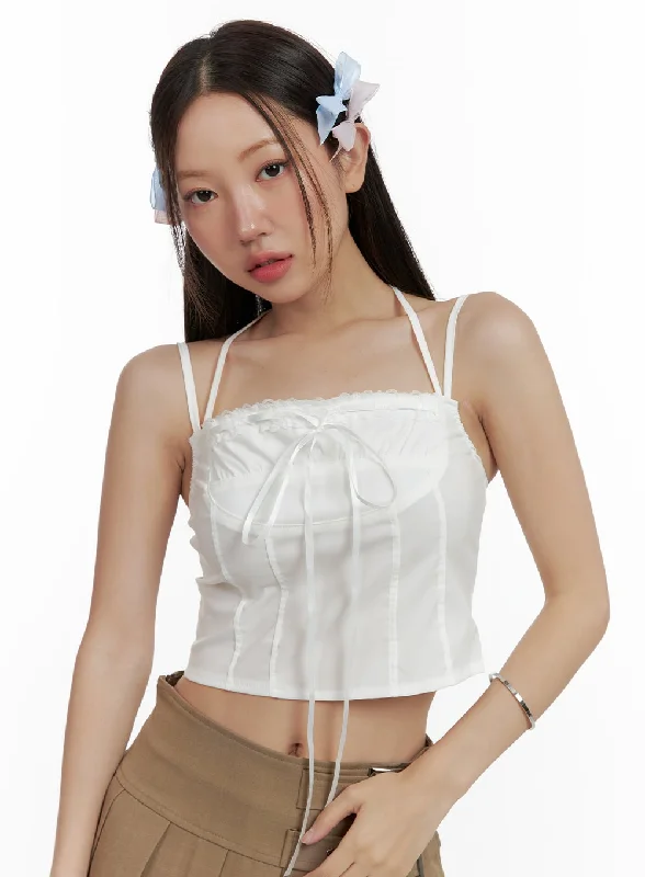Weekend Specials to Delight Lace Trim Crop Sleeveless Top OL402
