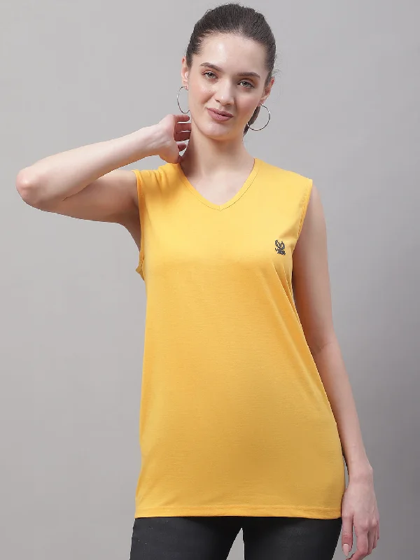 Final Markdown Vimal Jonney Regular Fit Cotton Solid Yellow Gym Vest for Women