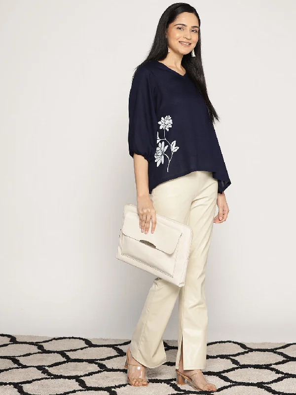 Navy Rayon Top - BotanicSplash