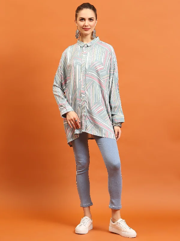 While Supplies Last Women Grey Abstract Printed Shirt