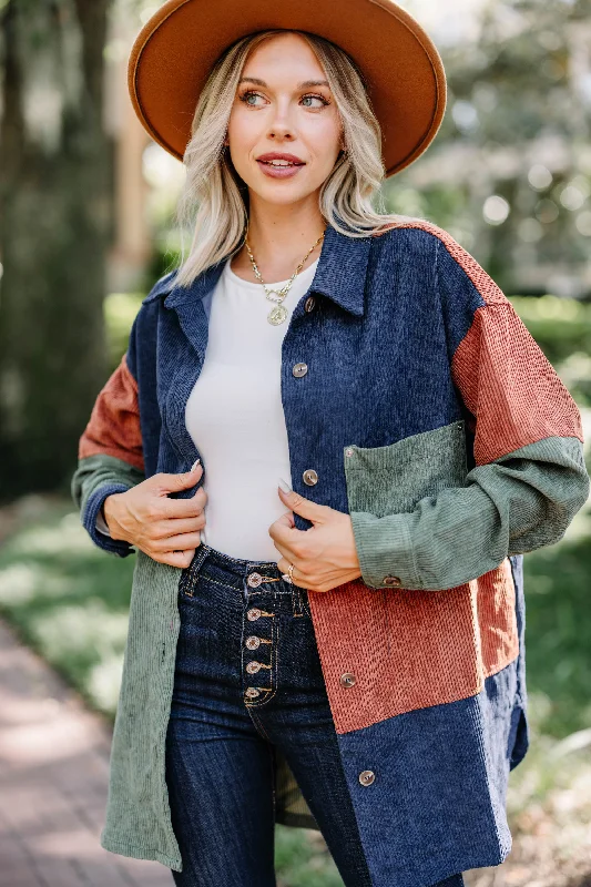 Shop the Weekend Away What's Ahead Navy Blue Colorblock Corduroy Shacket