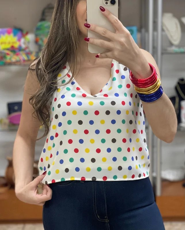 Year-End Deals Polka V Neck Top