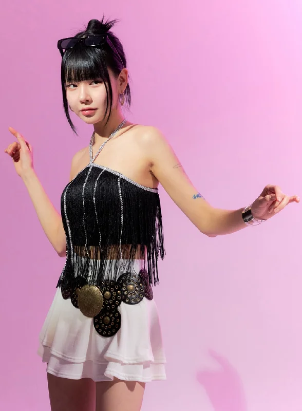 Midnight Sale Rhinestone Tassel Halter Crop Top IM414