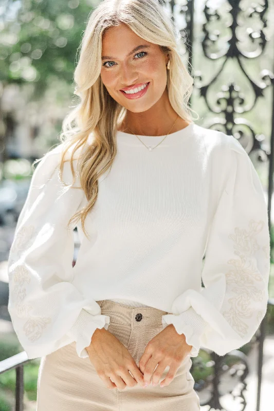 Price Break Fate: Up To You Cream Embroidered Sweater