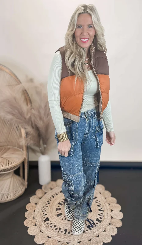 New Deals Mocha Reversible Cropped Puffer Vest