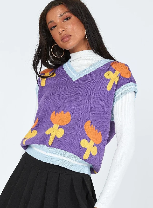 Weekend Special Flourishing Sweater Vest Purple