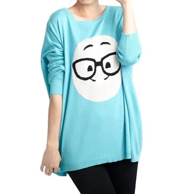 Weekend Shopping Bliss Geek Chic Emoji Pullover In Turquoise