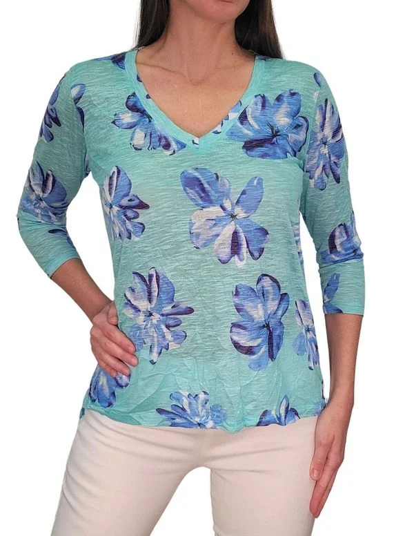 Overstock Sale David Cline 3/4 Sleeve V-Neck Split Hem Top - Mint