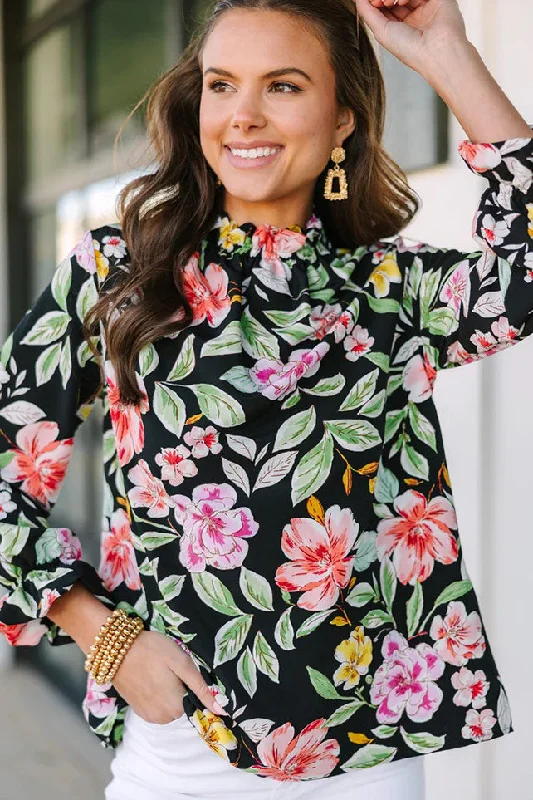 Flash Sale Tried and True Black Floral Blouse