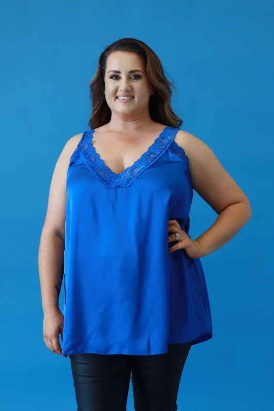 Bonus Offer Jade Lace Trim Vest in Royal Blue