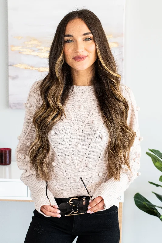 Exclusive Access So Much Joy Sand White Pompom Sweater