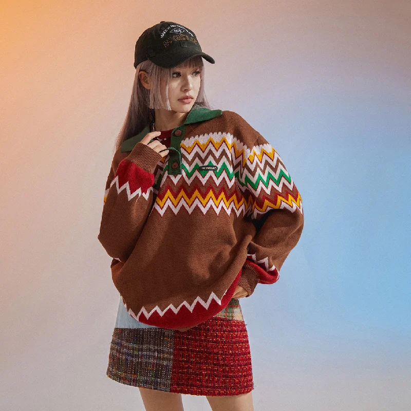 Massive Deals Polo Neck Wave Knit Sweater