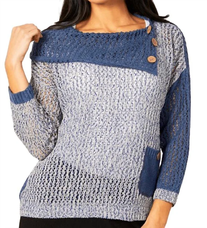 Unmissable Offer Crochet Draped Neck Top In Black/denim