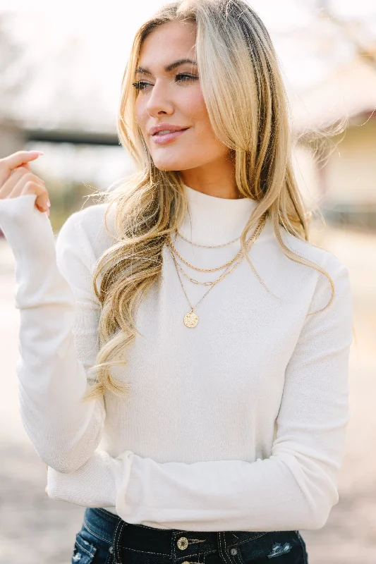Reduced Prices Talk Soon Ivory White Mock Neck Top