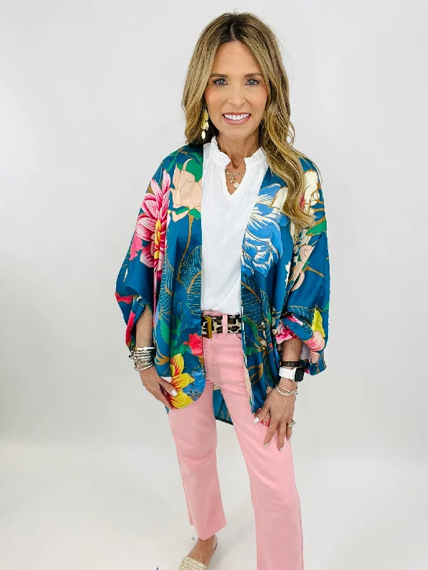 Steals and Deals LONG STORY SHORT KIMONO- TEAL