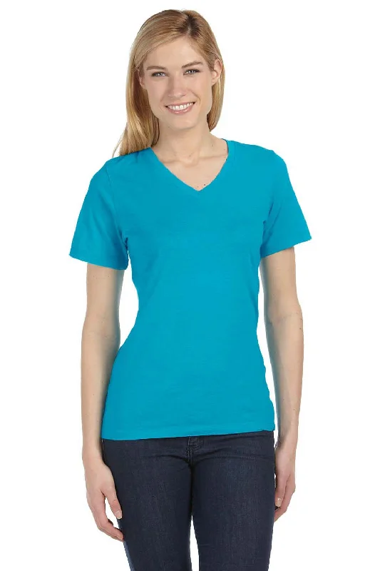 Price Slash Bella + Canvas Womens Relaxed Jersey Short Sleeve V-Neck T-Shirt - Turquoise Blue