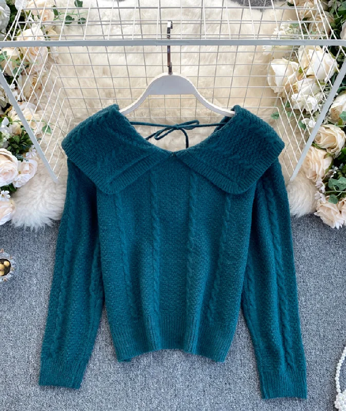 Price Meltdown Cute lapel sweater long sleeve sweater  075