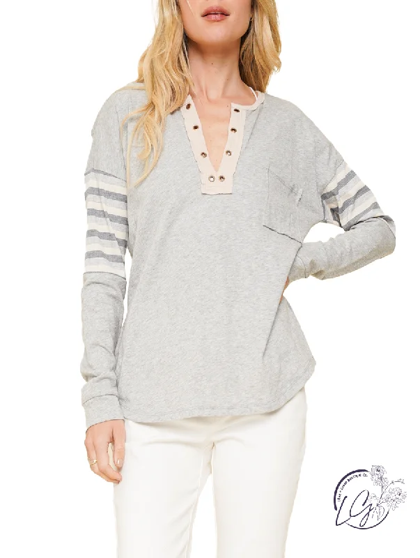 Special Buy Super Chic Stripe Grommet Henley Top