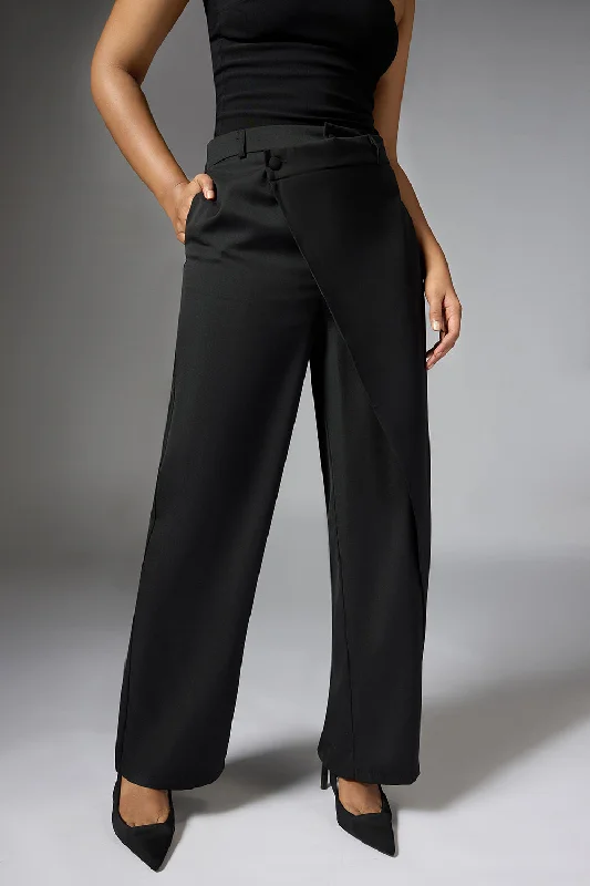 Weekend Shopping Bliss Onyx Black Wrap Front Korean Pants
